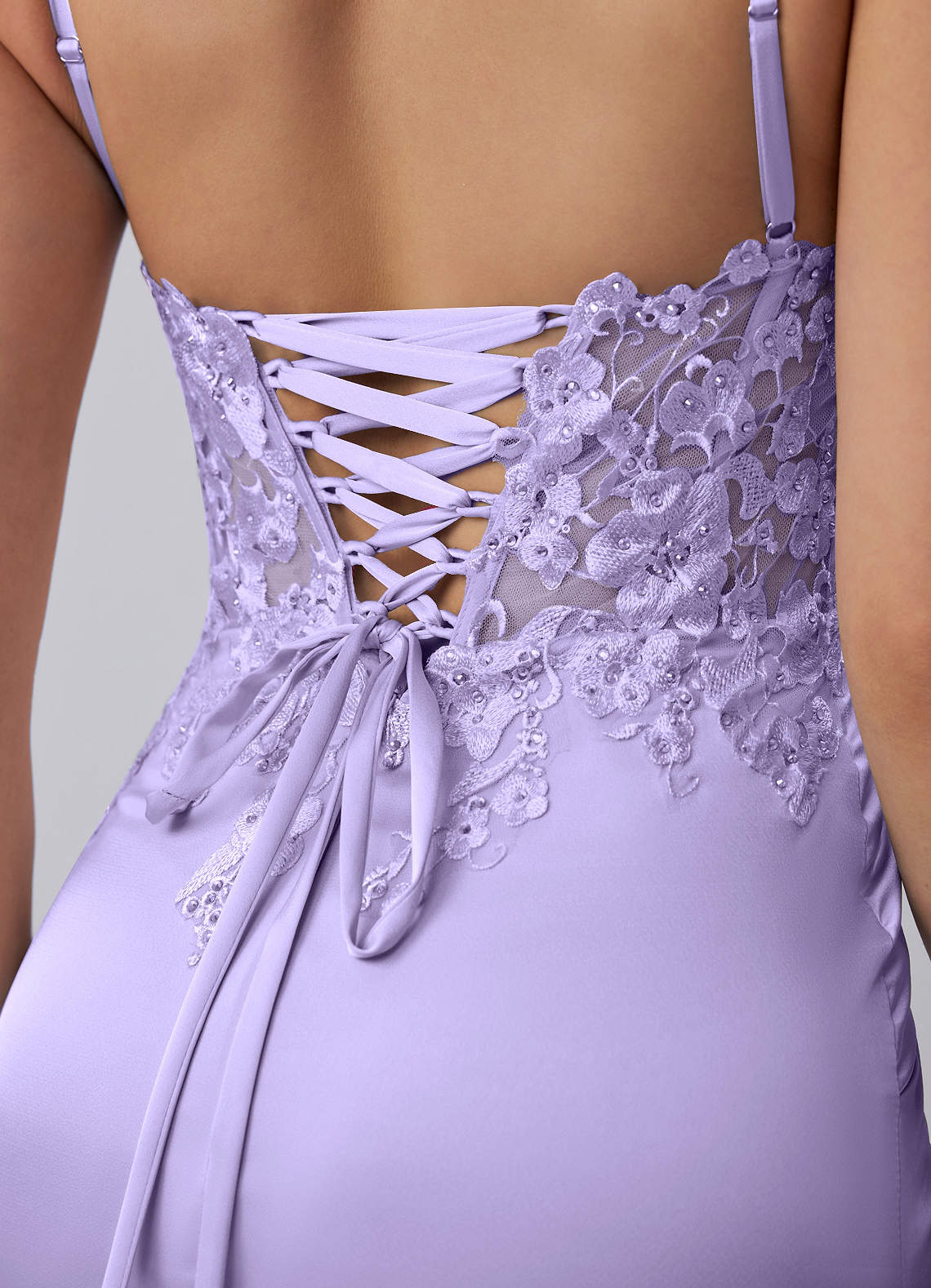 Persephonella Mini Corset Ruched Satin Lace Prom Dress in Purple