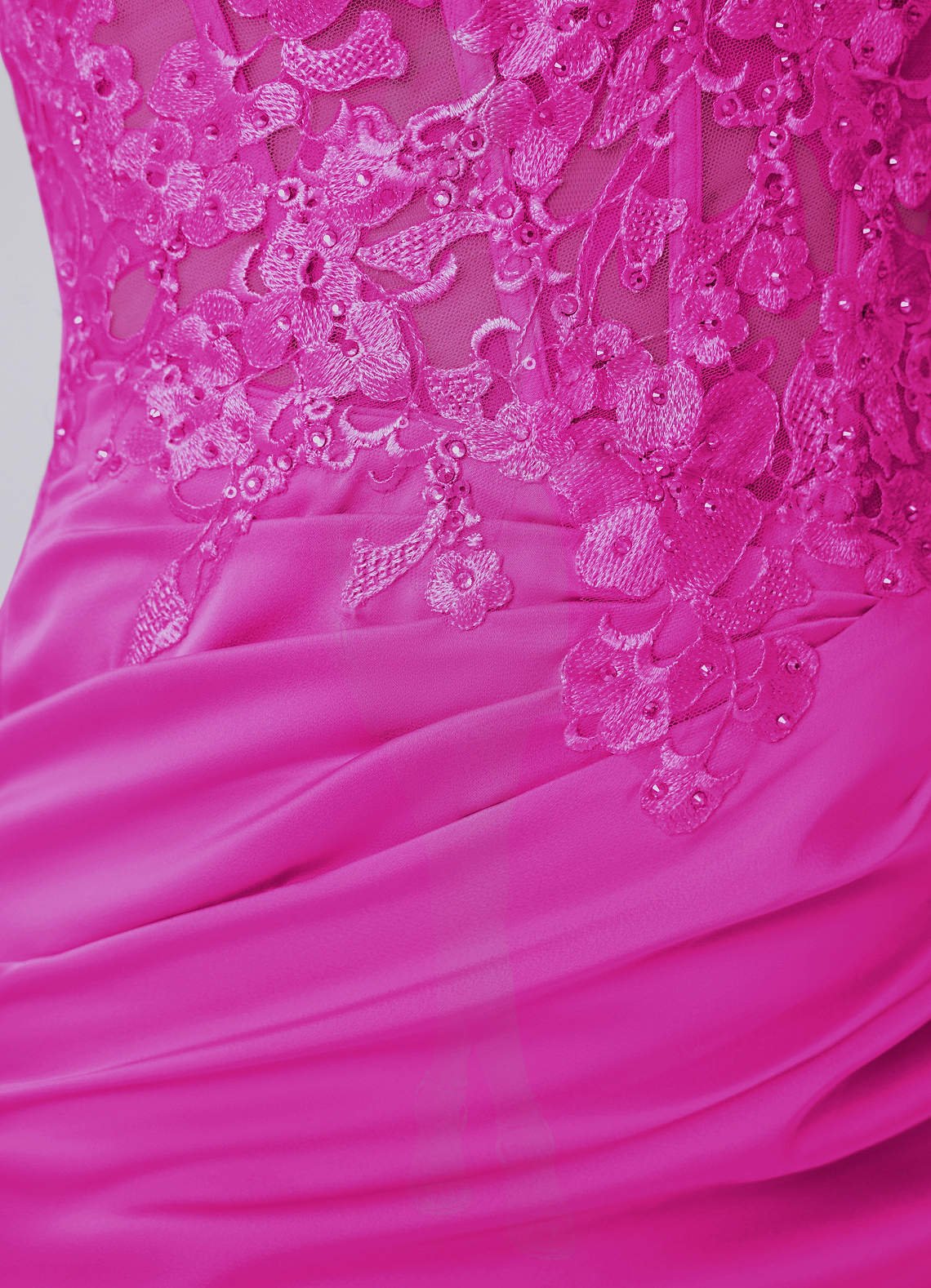Persephonella Mini Corset Ruched Satin Lace Prom Dress in Fuchsia