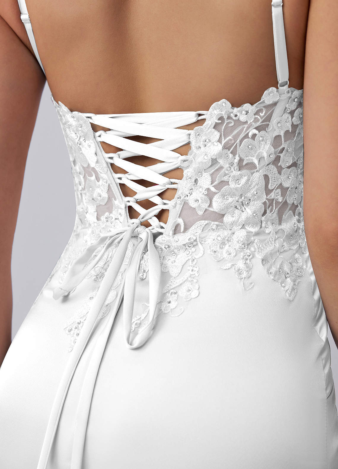 Persephonella Mini Corset Ruched Satin Lace Prom Dress in white