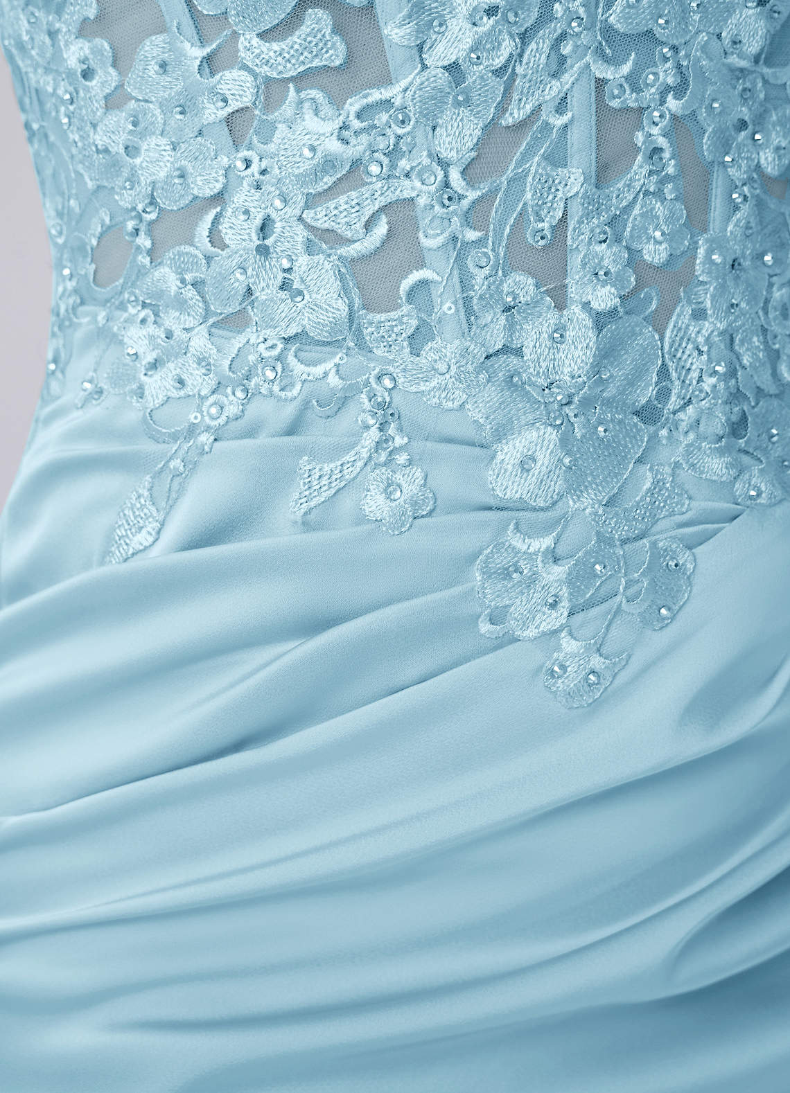 Persephonella Mini Corset Ruched Satin Lace Prom Dress in Light Blue