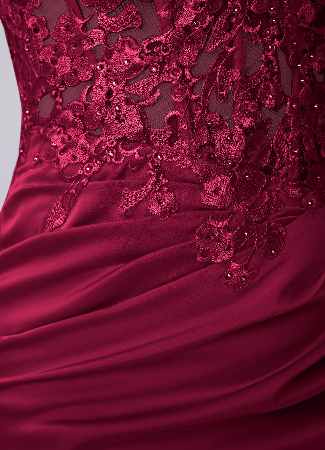 Persephonella Mini Corset Ruched Satin Lace Prom Dress in Burgundy