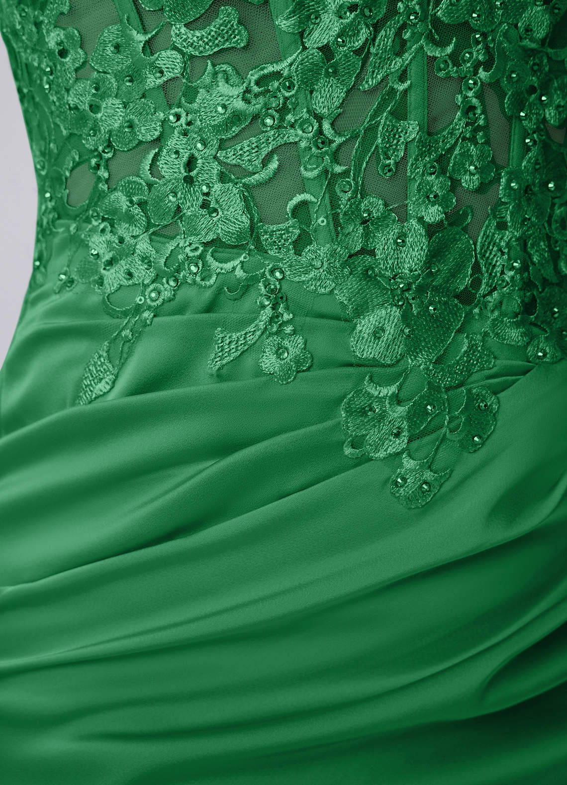Persephonella Mini Corset Ruched Satin Lace Prom Dress in Dark Green