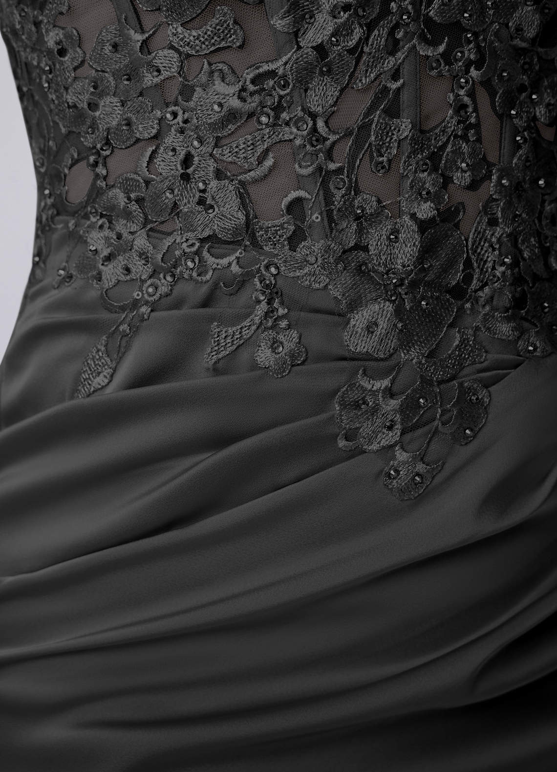 Persephonella Mini Corset Ruched Satin Lace Prom Dress in black