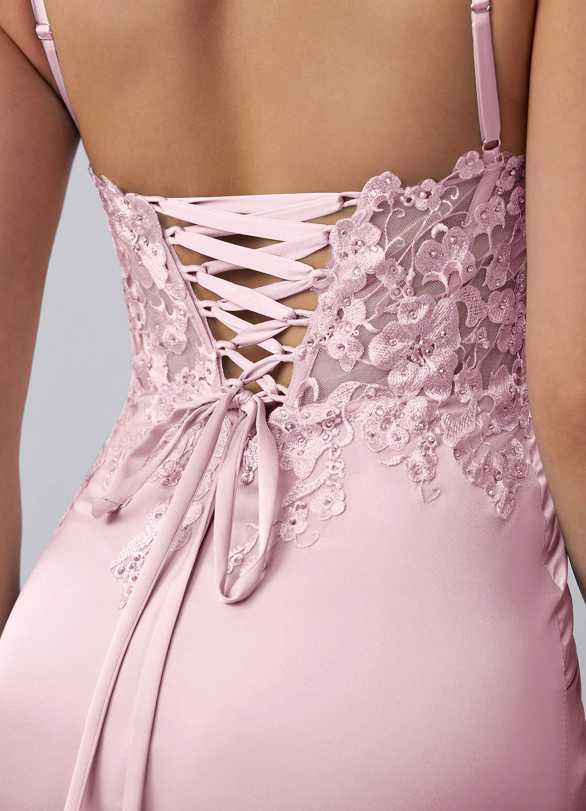 Persephonella Mini Corset Ruched Satin Lace Prom Dress in pink