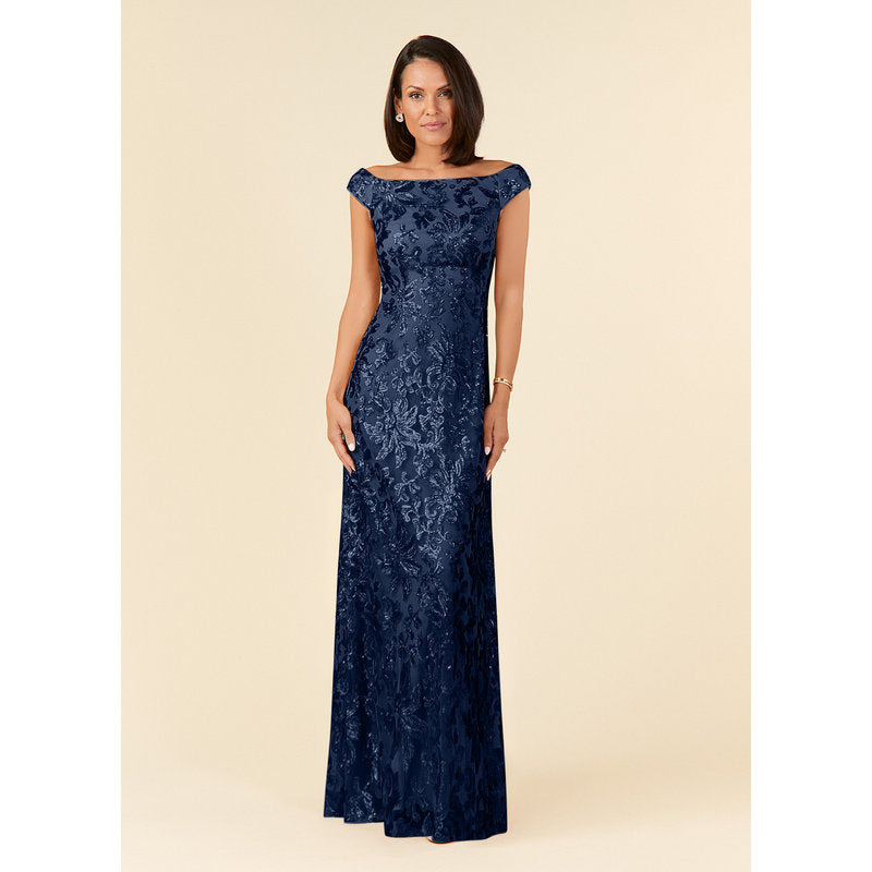 Porcelain A-Line Off-the-Shoulder Lace Mother of the Bride Dress in Dark Navy - photo 1