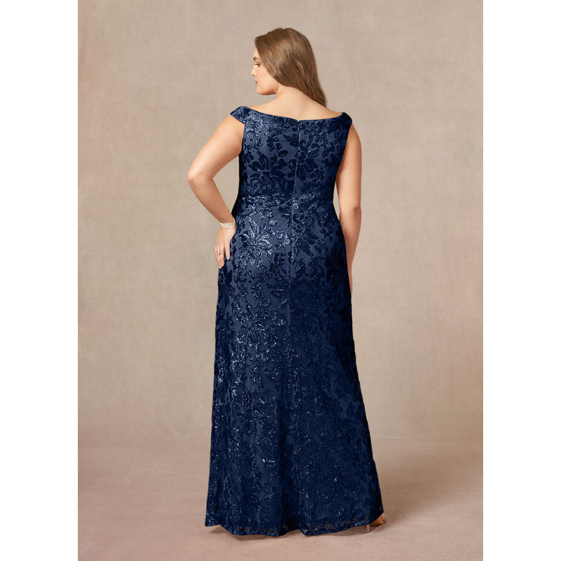 Porcelain A-Line Off-the-Shoulder Lace Mother of the Bride Dress in Dark Navy - photo 10
