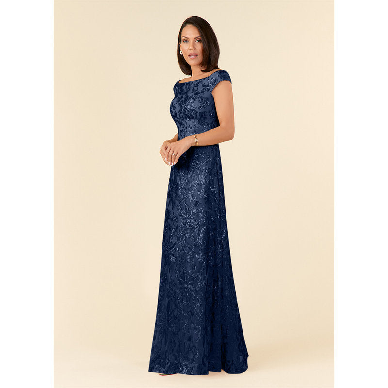 Porcelain A-Line Off-the-Shoulder Lace Mother of the Bride Dress in Dark Navy - photo 2