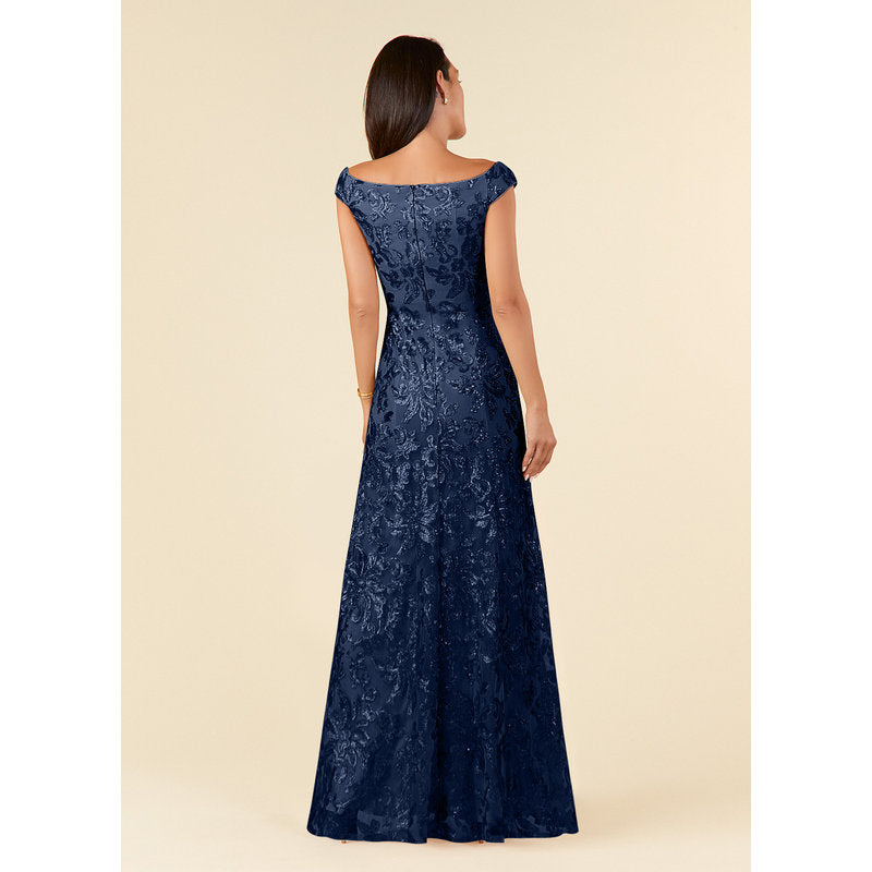 Porcelain A-Line Off-the-Shoulder Lace Mother of the Bride Dress in Dark Navy - photo 4