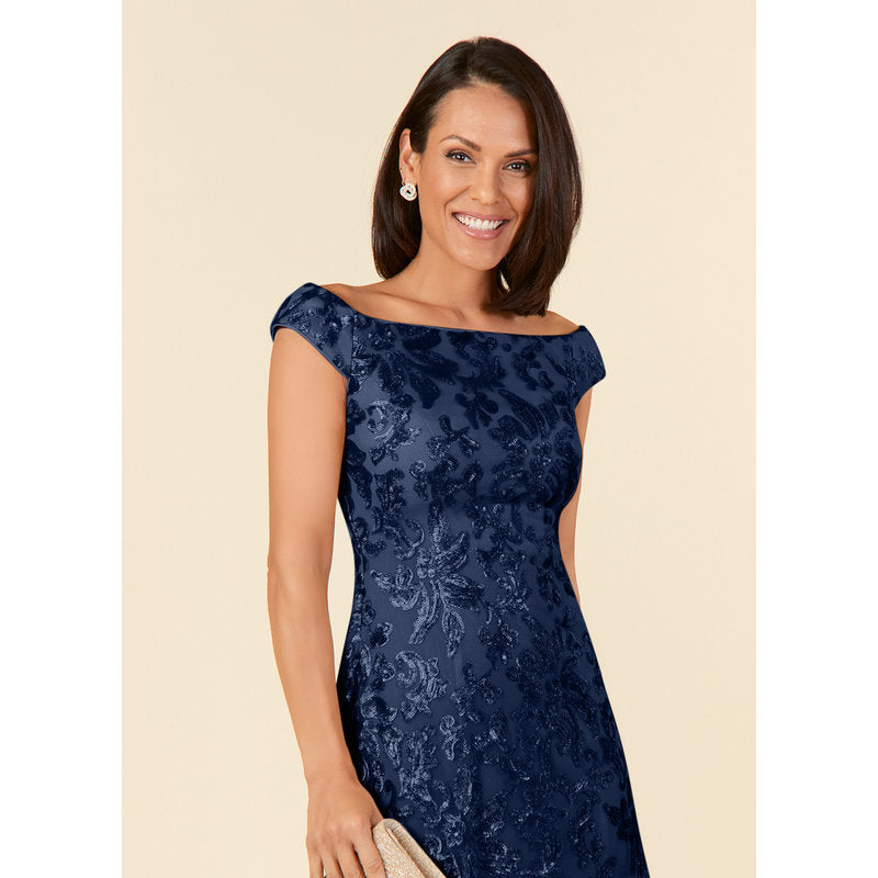 Porcelain A-Line Off-the-Shoulder Lace Mother of the Bride Dress in Dark Navy - photo 5
