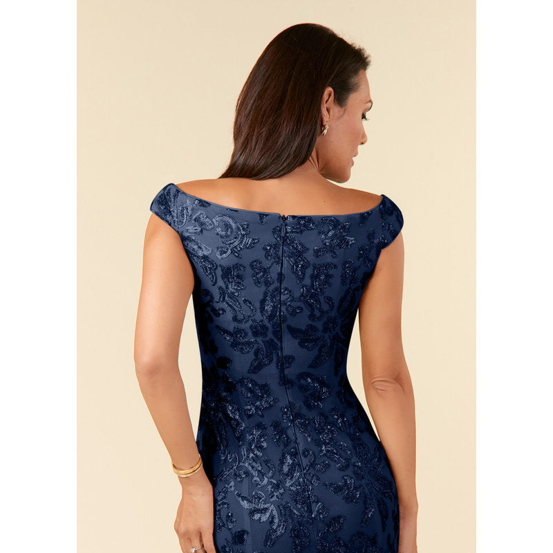 Porcelain A-Line Off-the-Shoulder Lace Mother of the Bride Dress in Dark Navy - photo 6