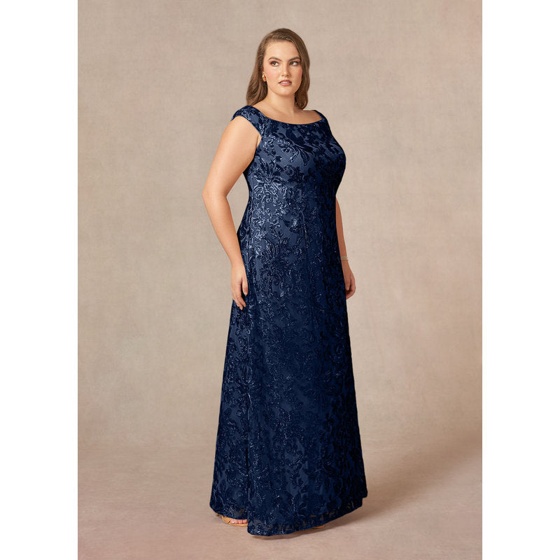 Porcelain A-Line Off-the-Shoulder Lace Mother of the Bride Dress in Dark Navy - photo 9