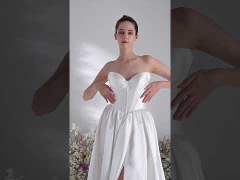 Calienne A-Line Sweetheart High Slit Satin with Court Train Wedding Dress