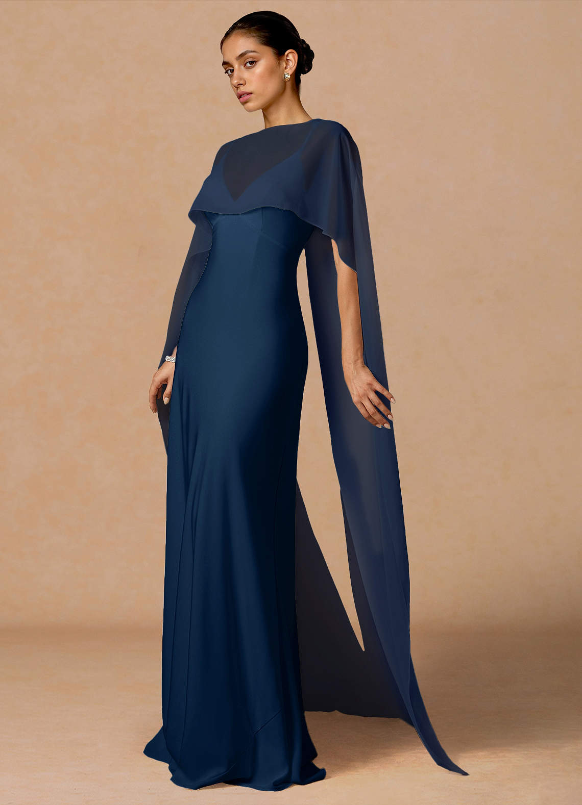Primrose Mermaid V-Neck Stretch Satin and Chiffon Evening Dress in Hunter Green