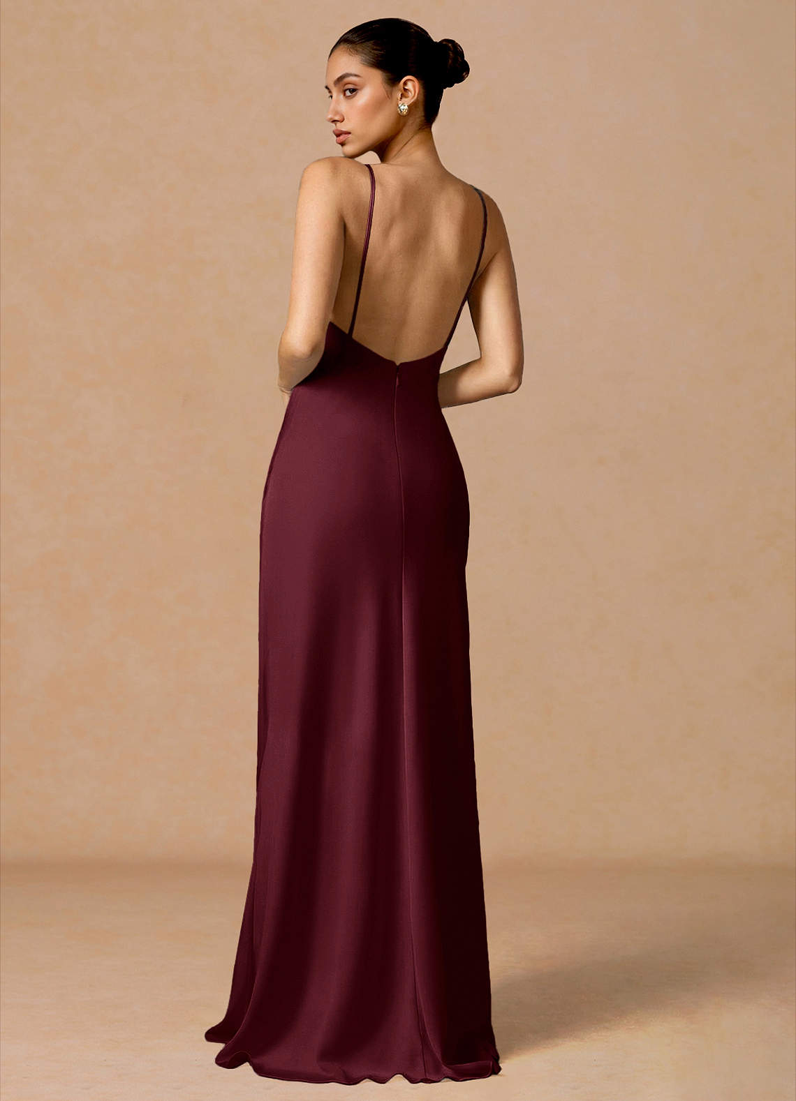Primrose Mermaid V-Neck Stretch Satin and Chiffon Evening Dress in Wine