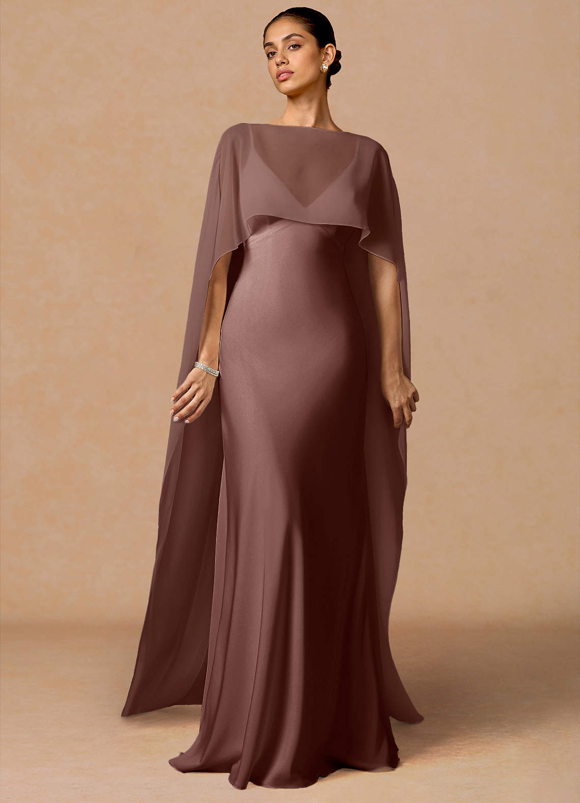 Primrose Mermaid V-Neck Stretch Satin and Chiffon Evening Dress in Hunter Green