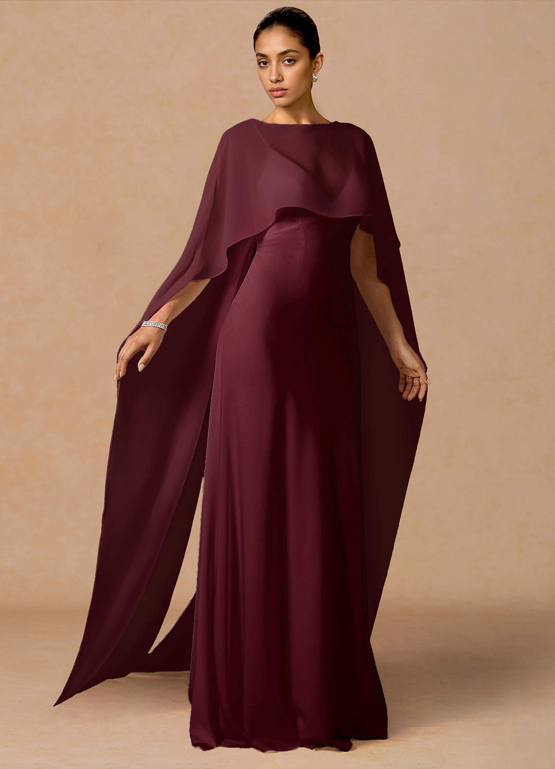 Primrose Mermaid V-Neck Stretch Satin and Chiffon Evening Dress in Hunter Green