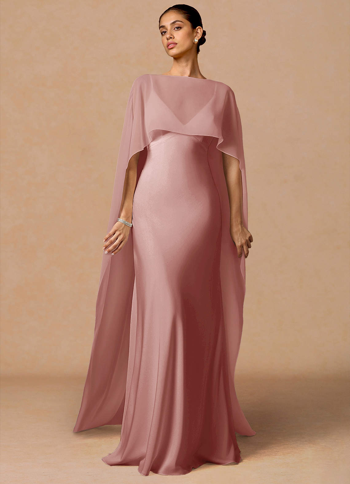 Primrose Mermaid V-Neck Stretch Satin and Chiffon Evening Dress in Hunter Green