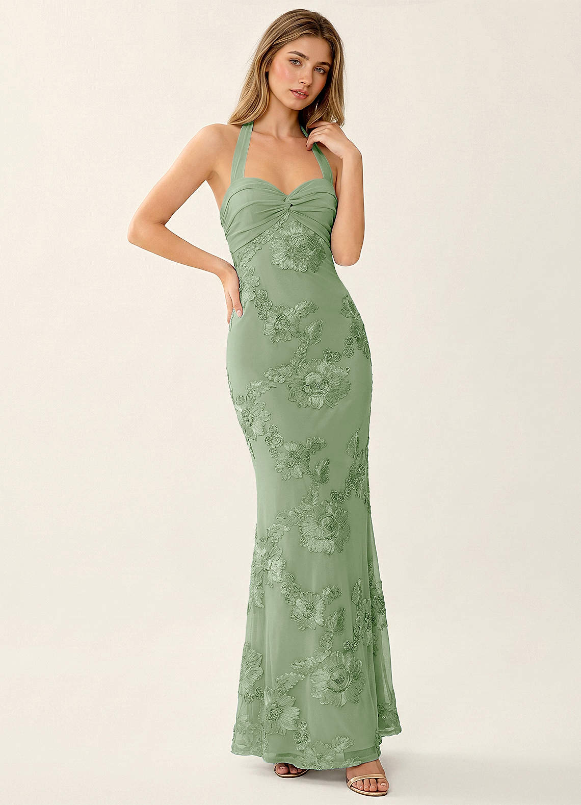 Priscilla Mermaid Halter Stretch Lace and Chiffon Prom Dress in Sky Blue