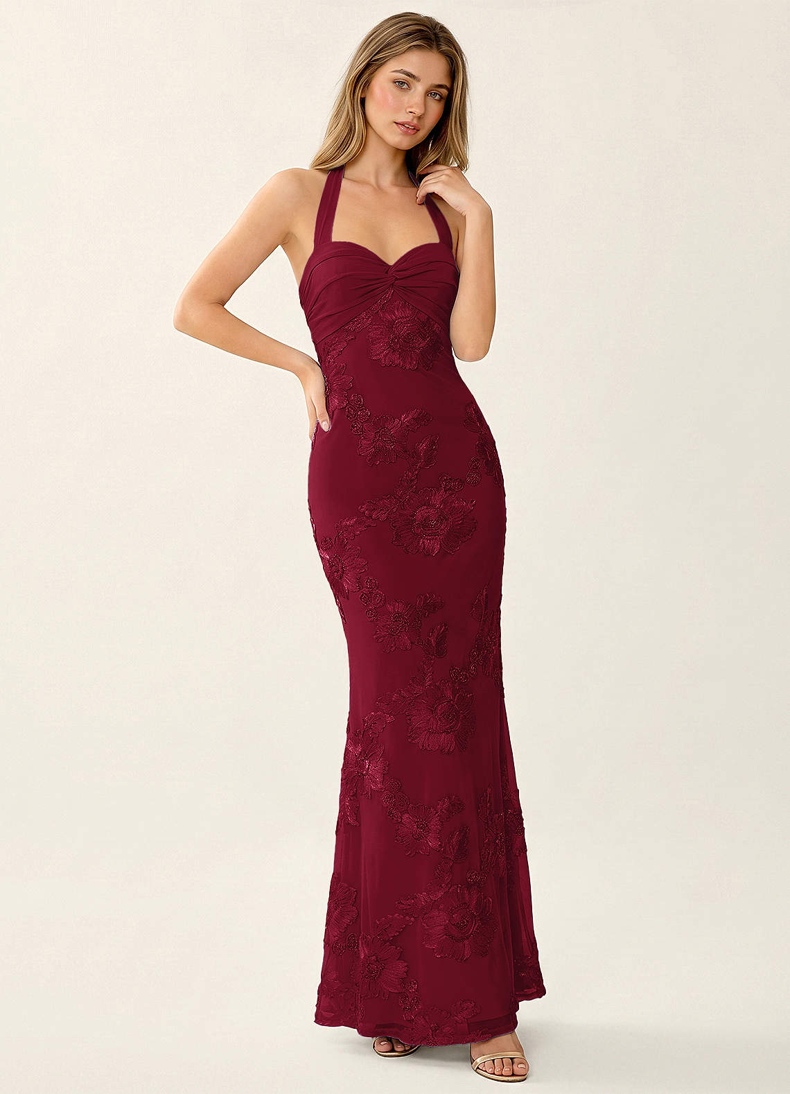 Priscilla Mermaid Halter Stretch Lace and Chiffon Prom Dress in Sky Blue