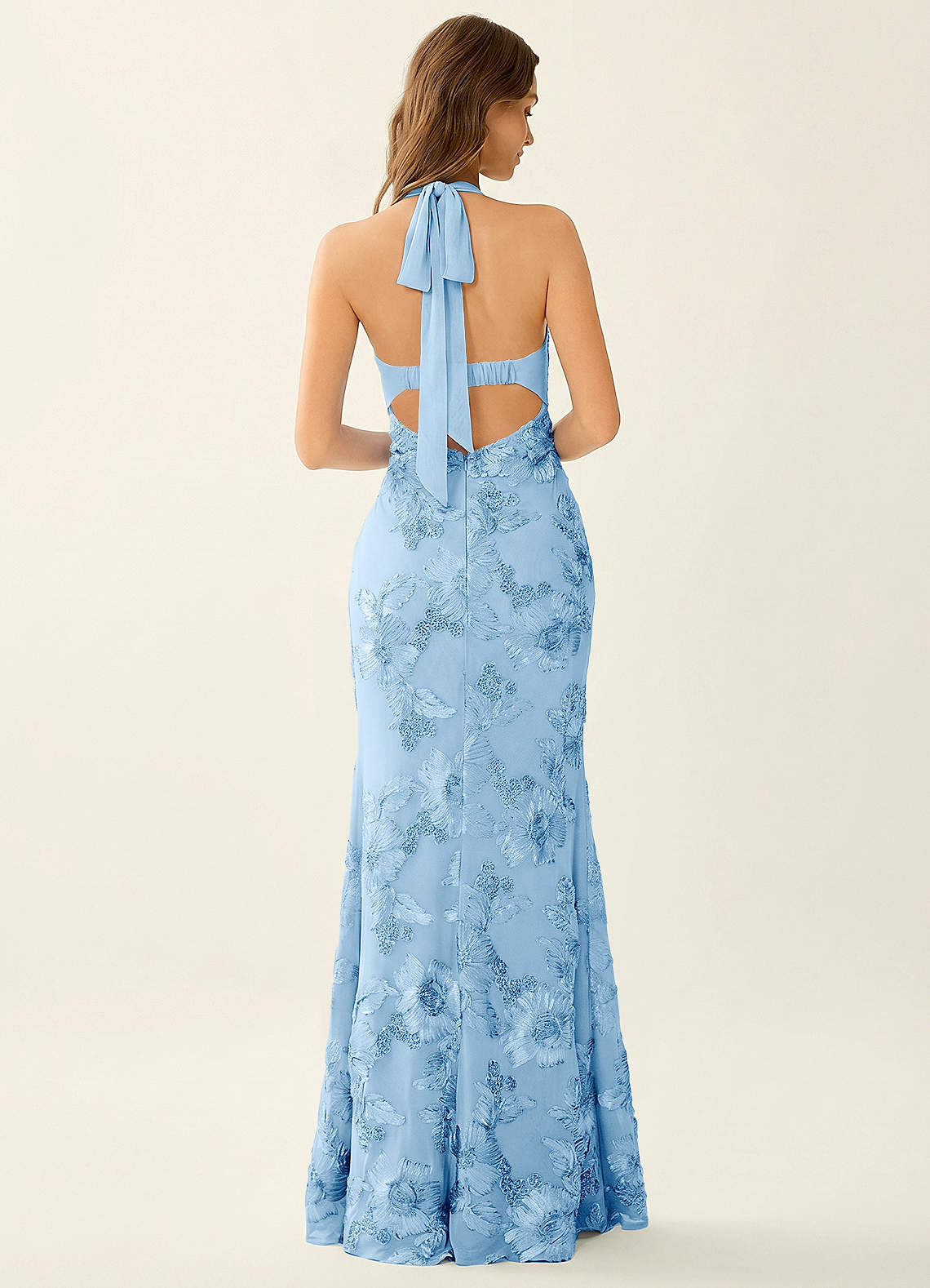 Priscilla Mermaid Halter Stretch Lace and Chiffon Prom Dress in Sky Blue