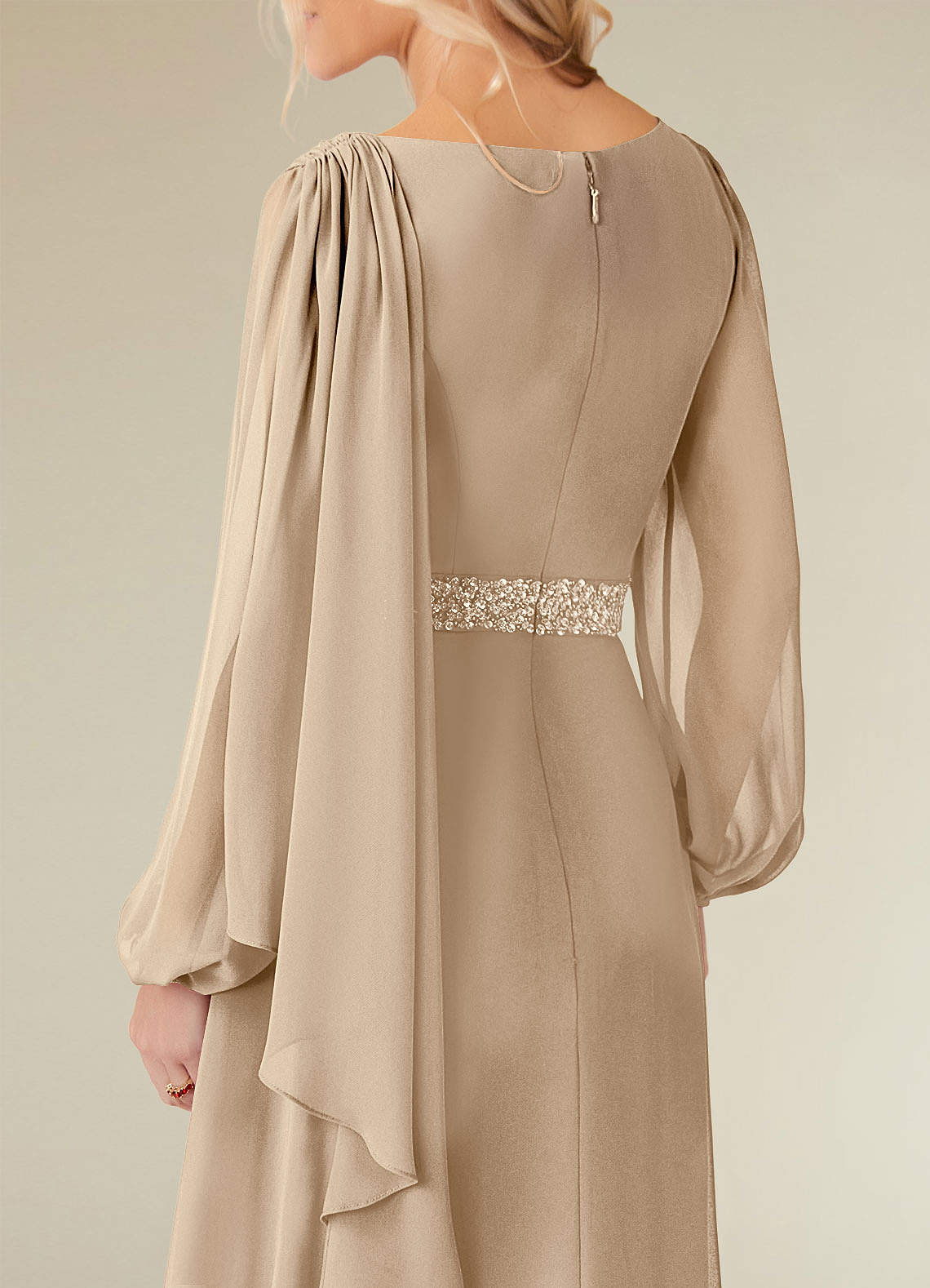 Priyanka A-Line Boat-Neck Chiffon Mother of the Bride Dress in champagne