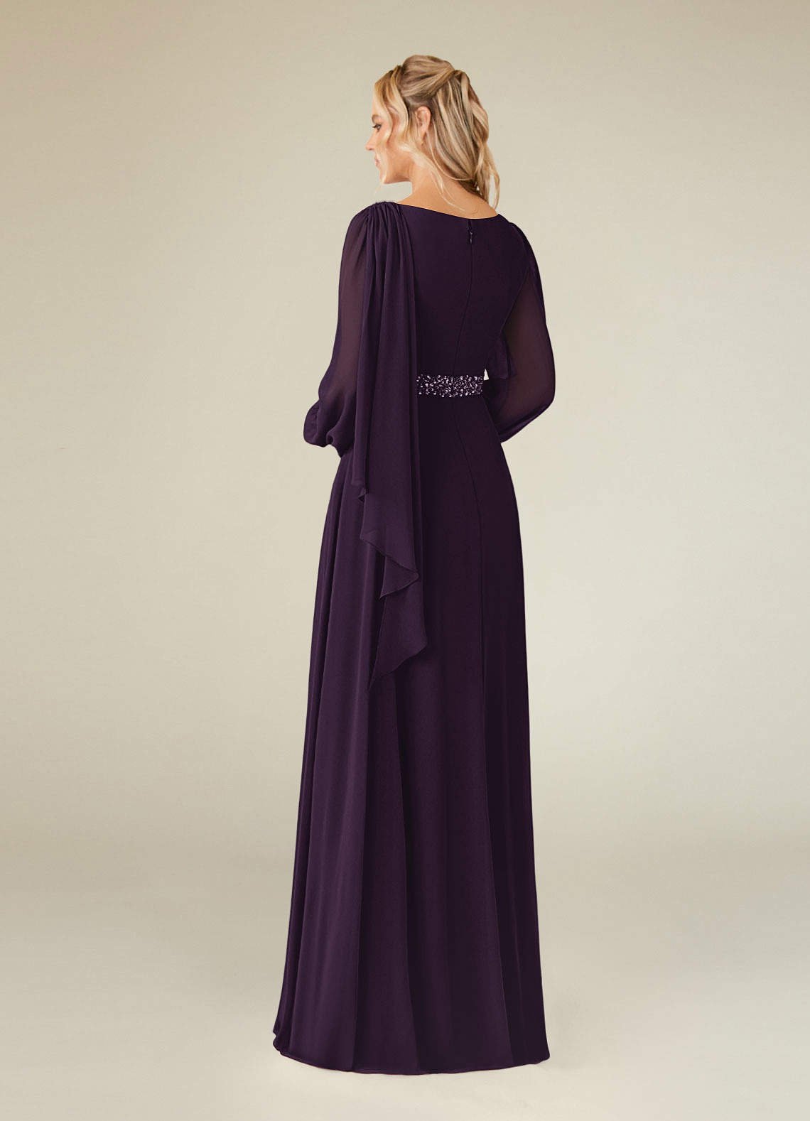 Priyanka A-Line Boat-Neck Chiffon Mother of the Bride Dress in Plum