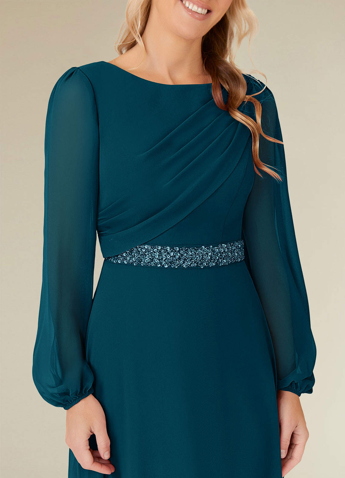 Priyanka A-Line Boat-Neck Chiffon Mother of the Bride Dress in Ink Blue