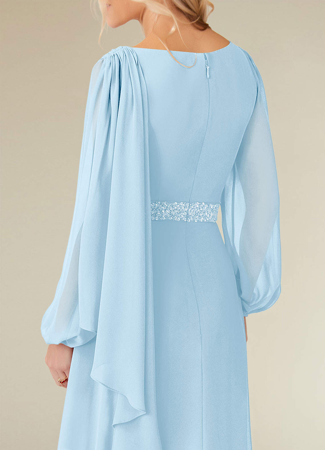 Priyanka A-Line Boat-Neck Chiffon Mother of the Bride Dress in Sky Blue