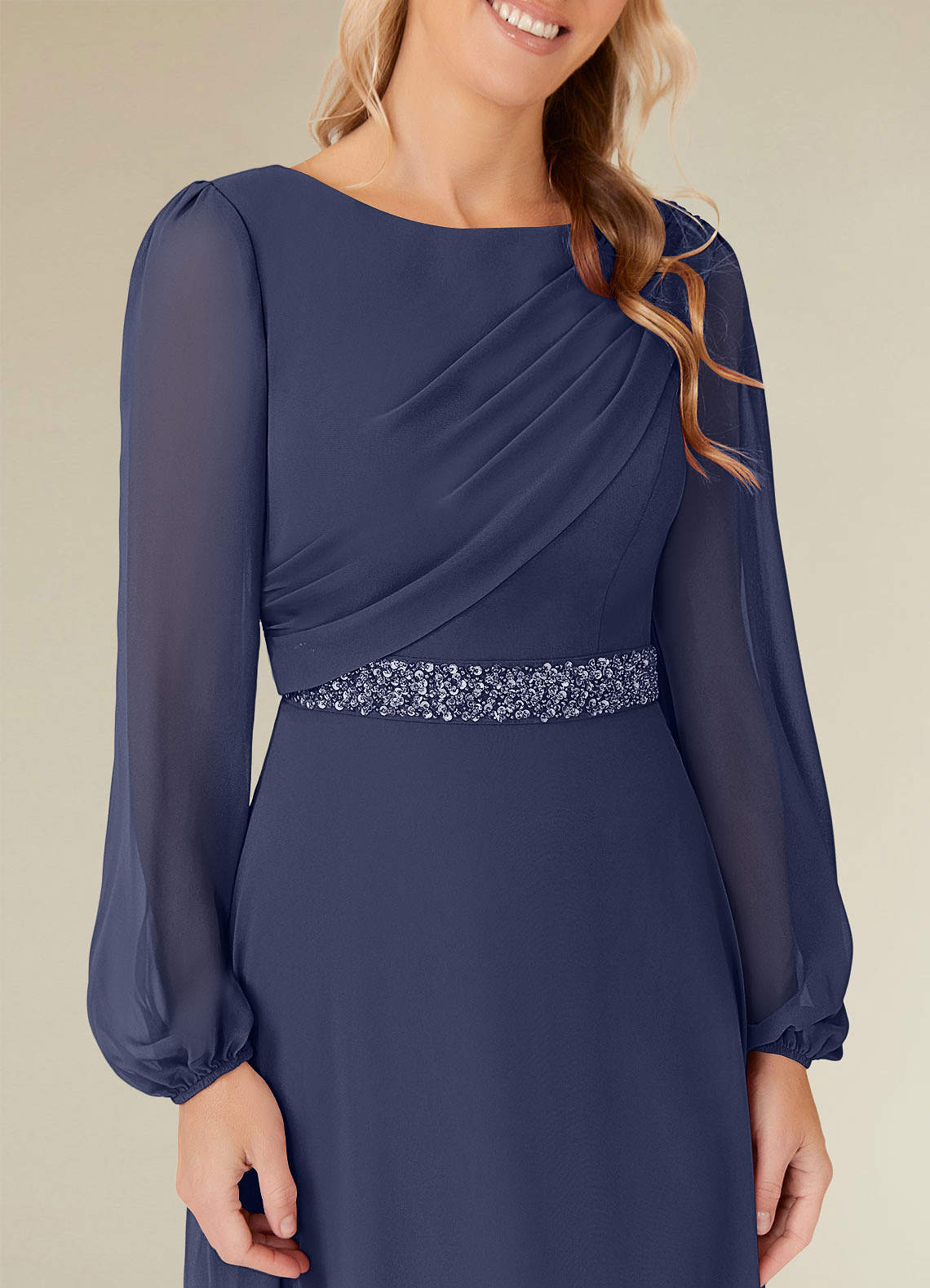 Priyanka A-Line Boat-Neck Chiffon Mother of the Bride Dress in Stormy