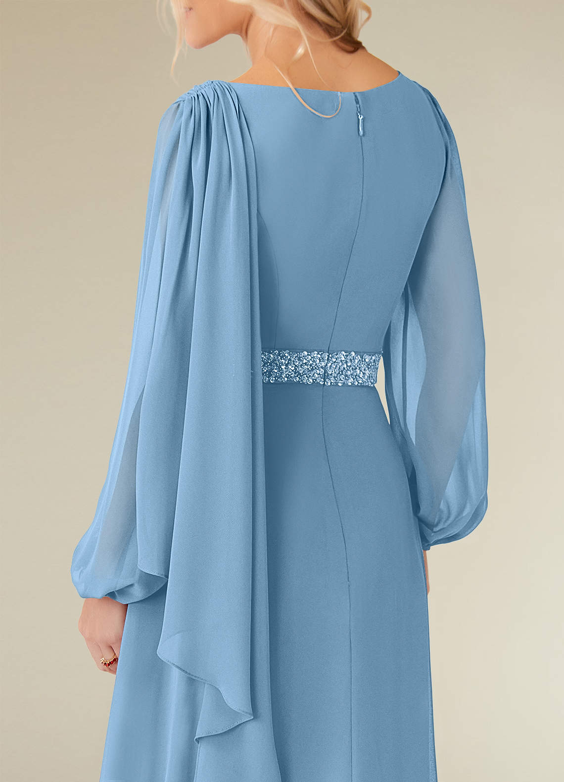 Priyanka A-Line Boat-Neck Chiffon Mother of the Bride Dress in Steel Blue