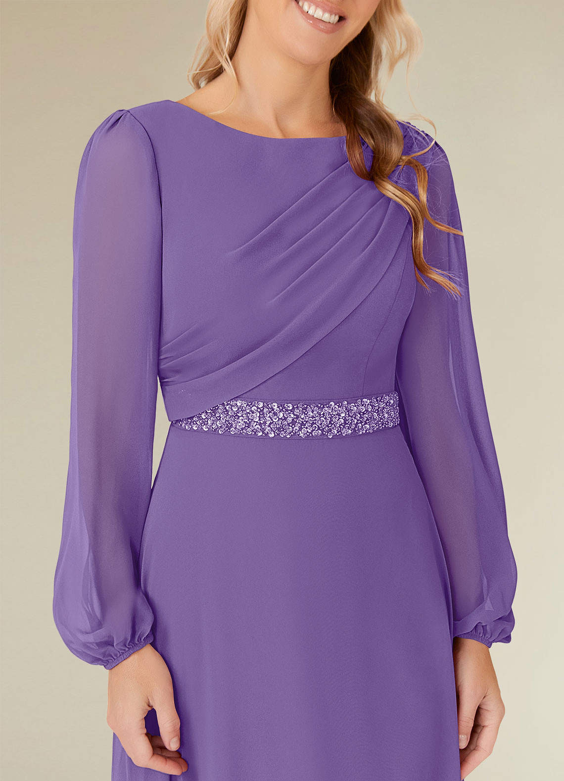 Priyanka A-Line Boat-Neck Chiffon Mother of the Bride Dress in Tahiti