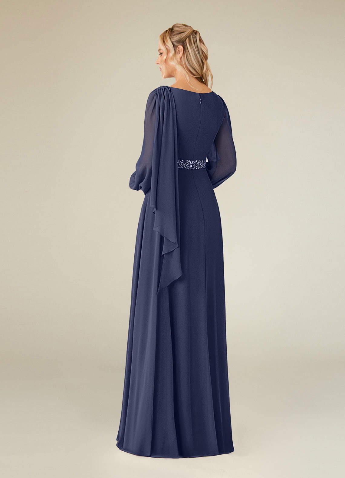 Priyanka A-Line Boat-Neck Chiffon Mother of the Bride Dress in Stormy