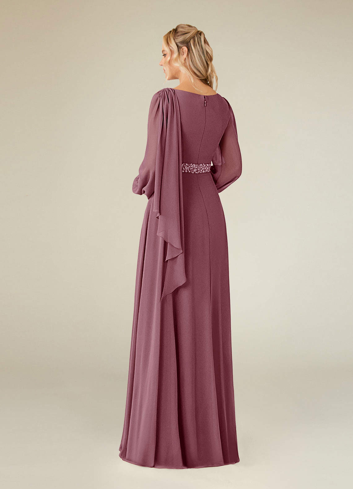 Priyanka A-Line Boat-Neck Chiffon Mother of the Bride Dress in Vintage Mauve