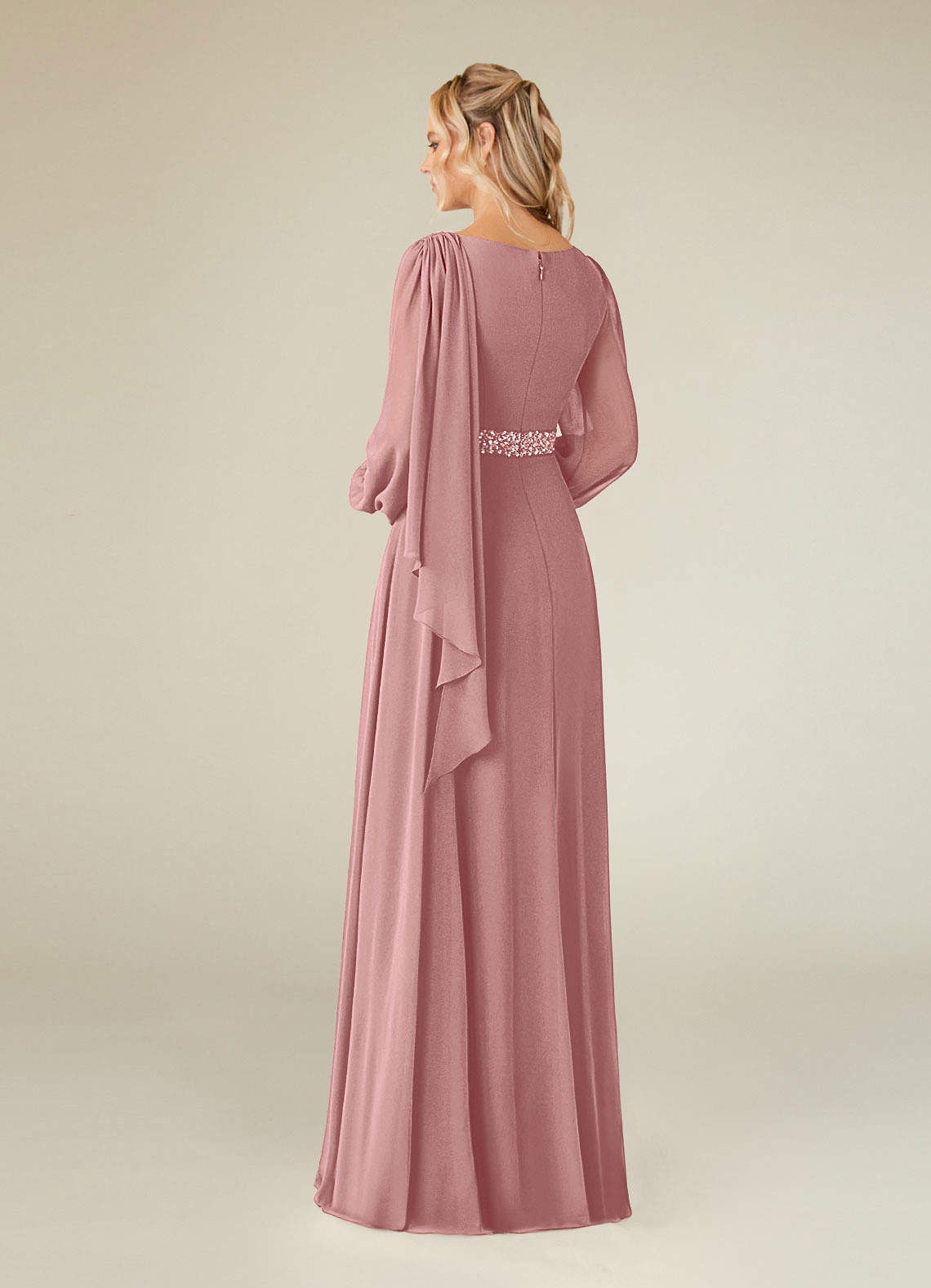 Priyanka A-Line Boat-Neck Chiffon Mother of the Bride Dress in Dusty Rose