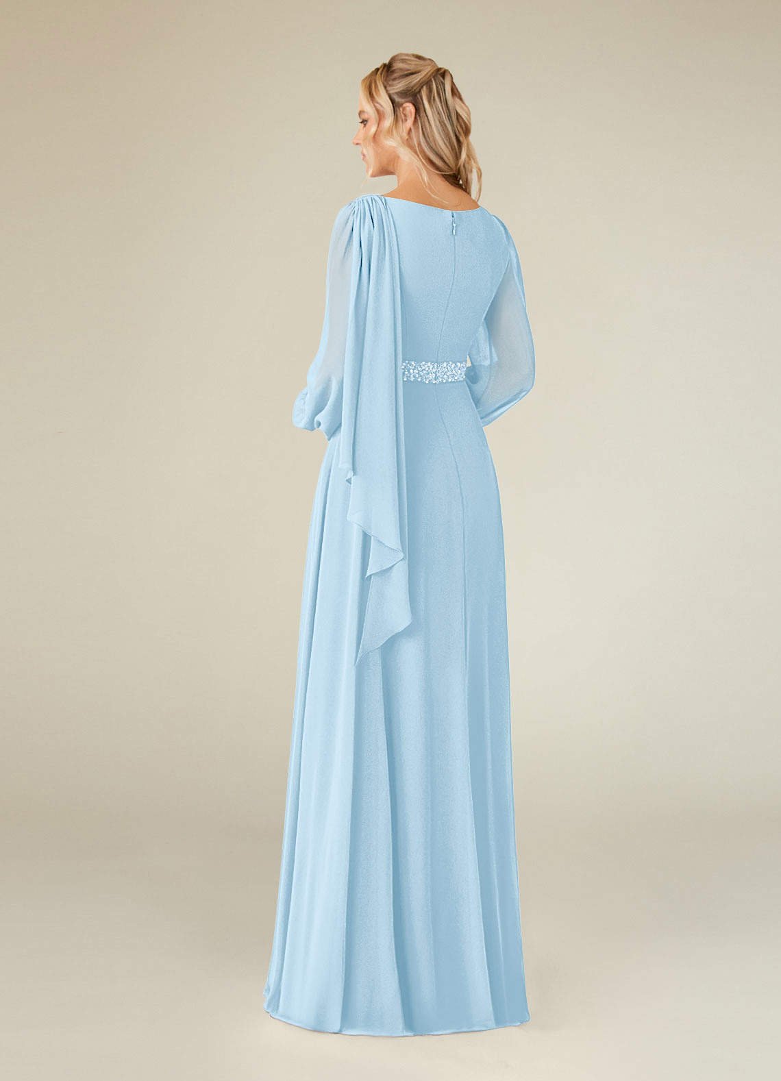 Priyanka A-Line Boat-Neck Chiffon Mother of the Bride Dress in Sky Blue