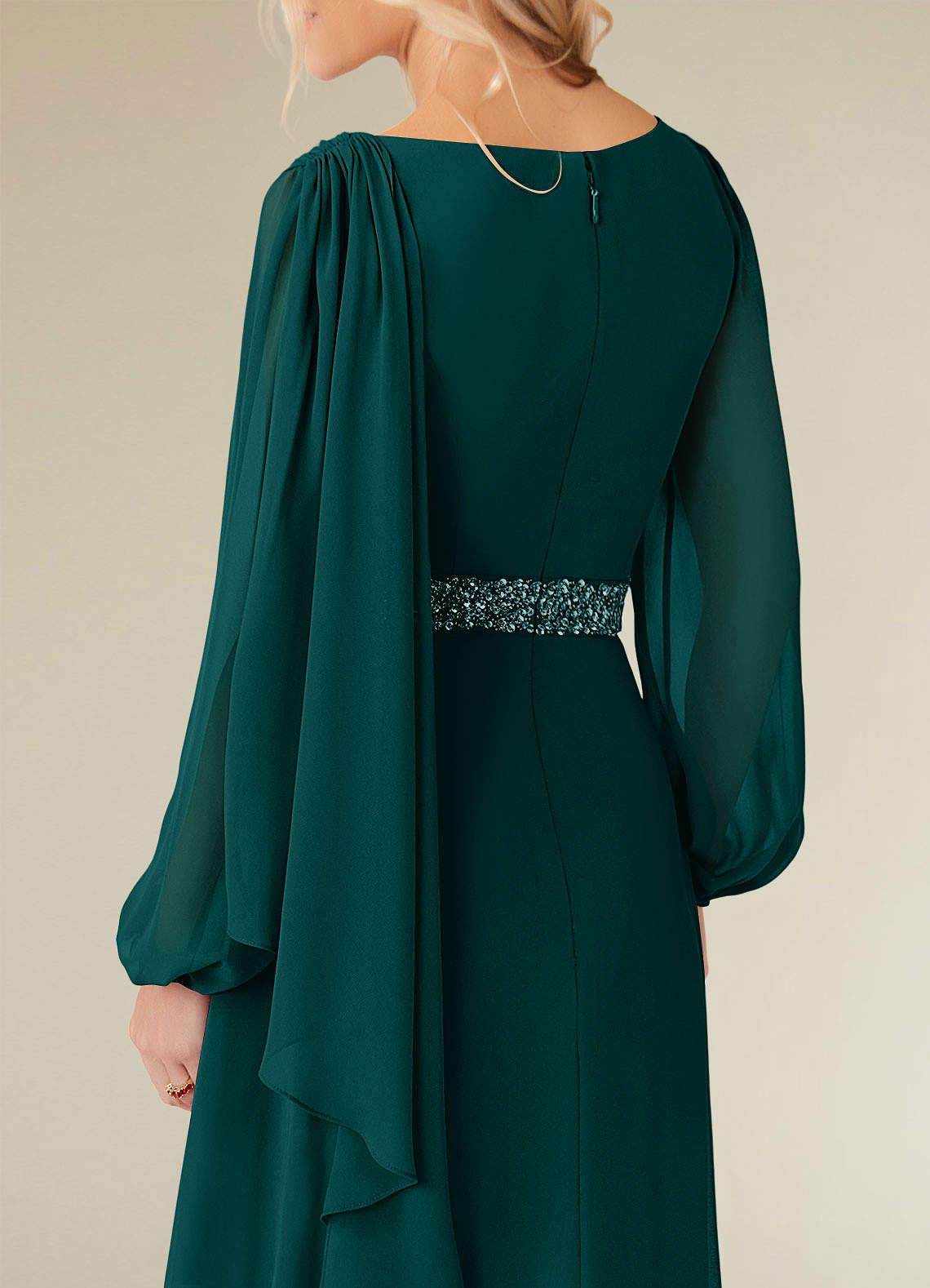 Priyanka A-Line Boat-Neck Chiffon Mother of the Bride Dress in Peacock