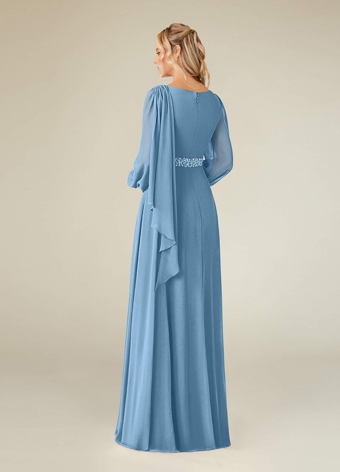 Priyanka A-Line Boat-Neck Chiffon Mother of the Bride Dress in Steel Blue