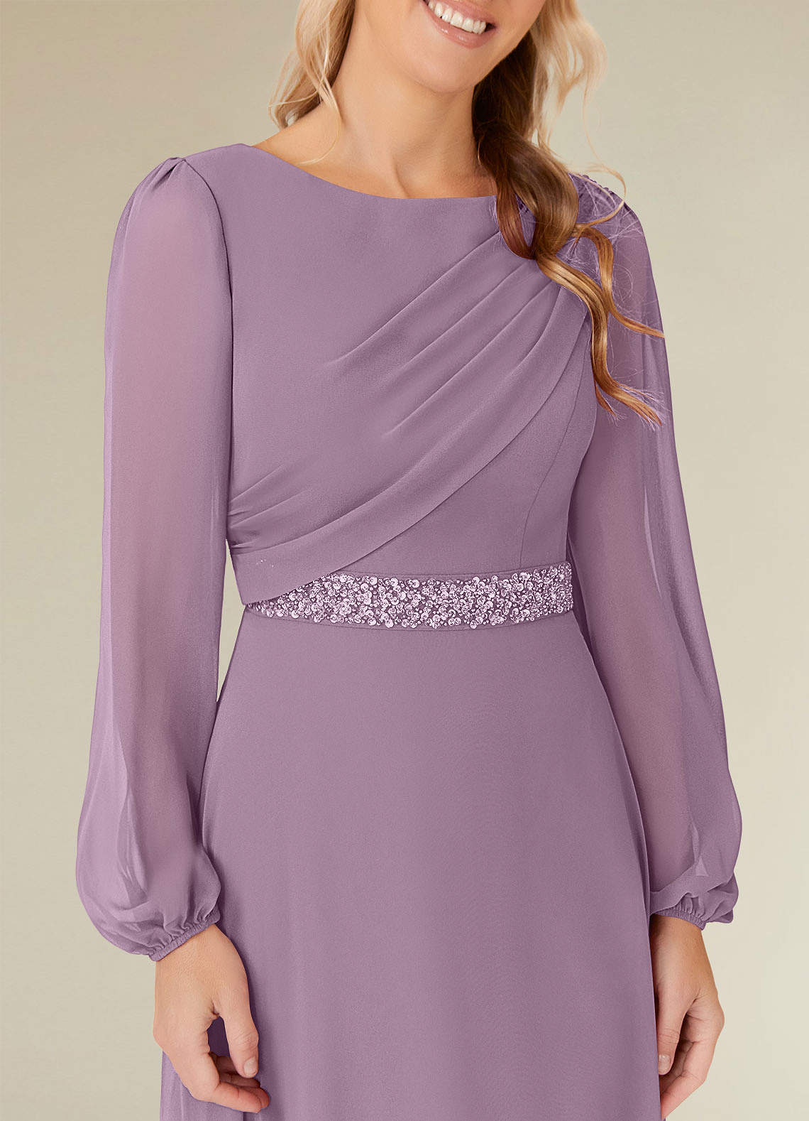 Priyanka A-Line Boat-Neck Chiffon Mother of the Bride Dress in Wisteria