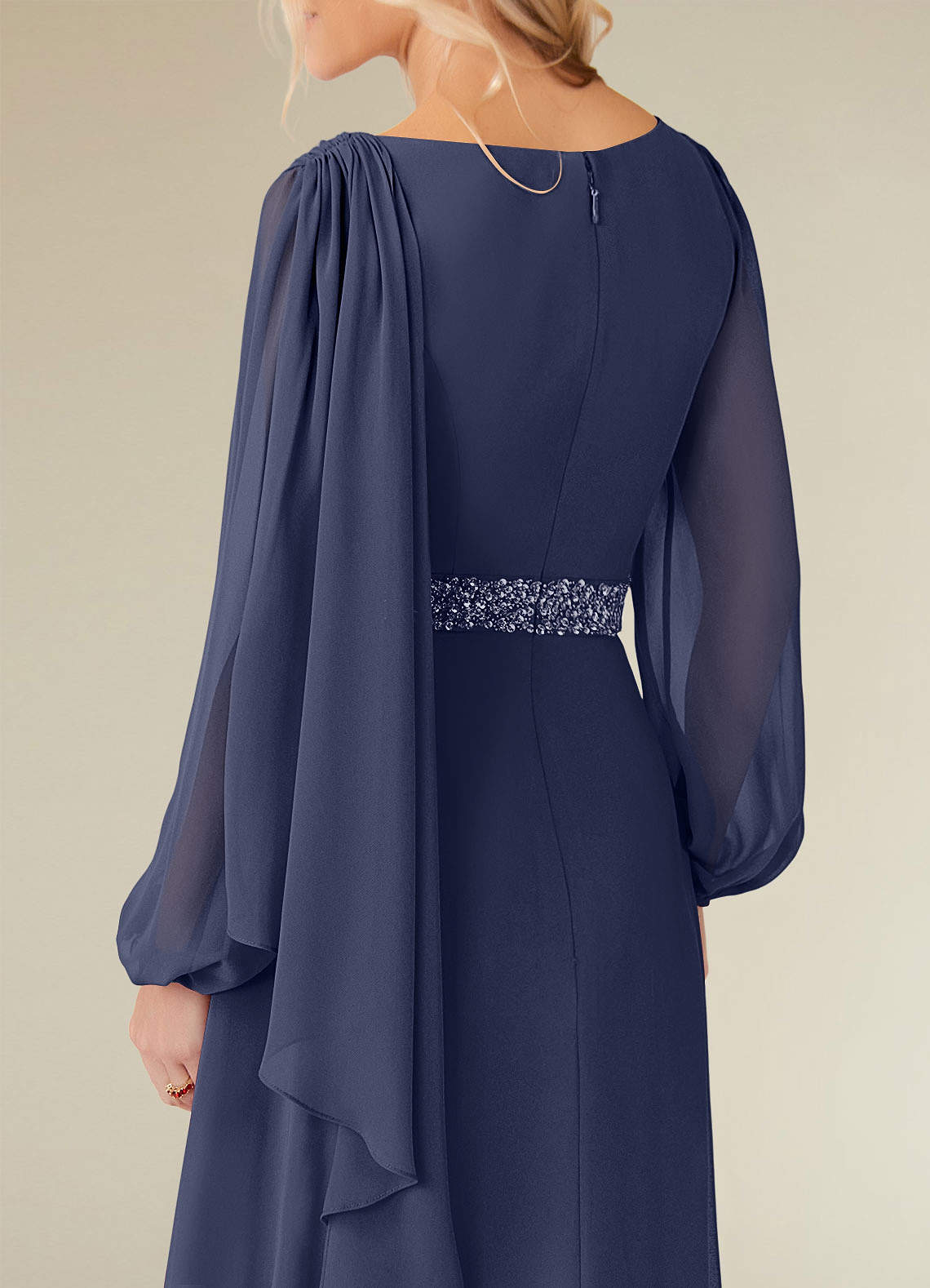 Priyanka A-Line Boat-Neck Chiffon Mother of the Bride Dress in Stormy