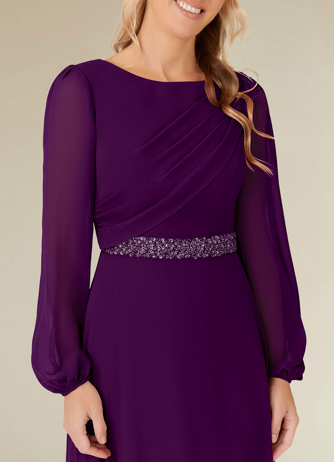 Priyanka A-Line Boat-Neck Chiffon Mother of the Bride Dress in Grape