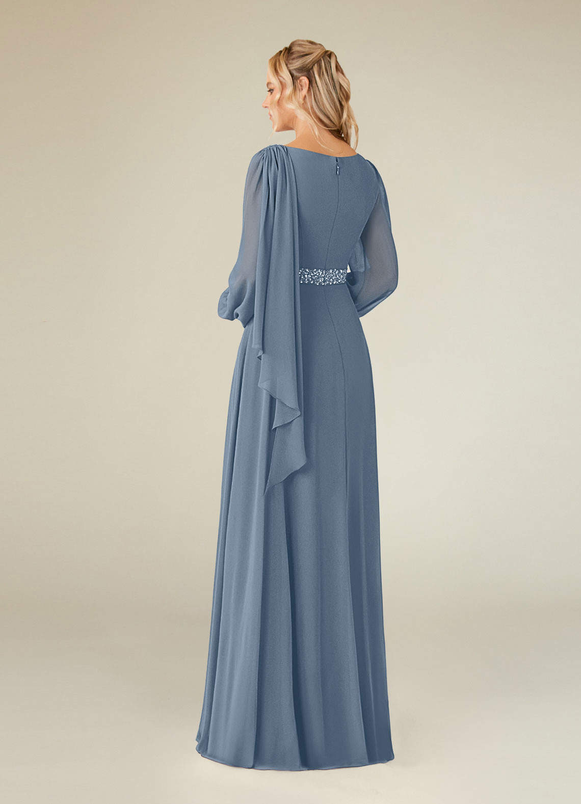 Priyanka A-Line Boat-Neck Chiffon Mother of the Bride Dress in dusty blue