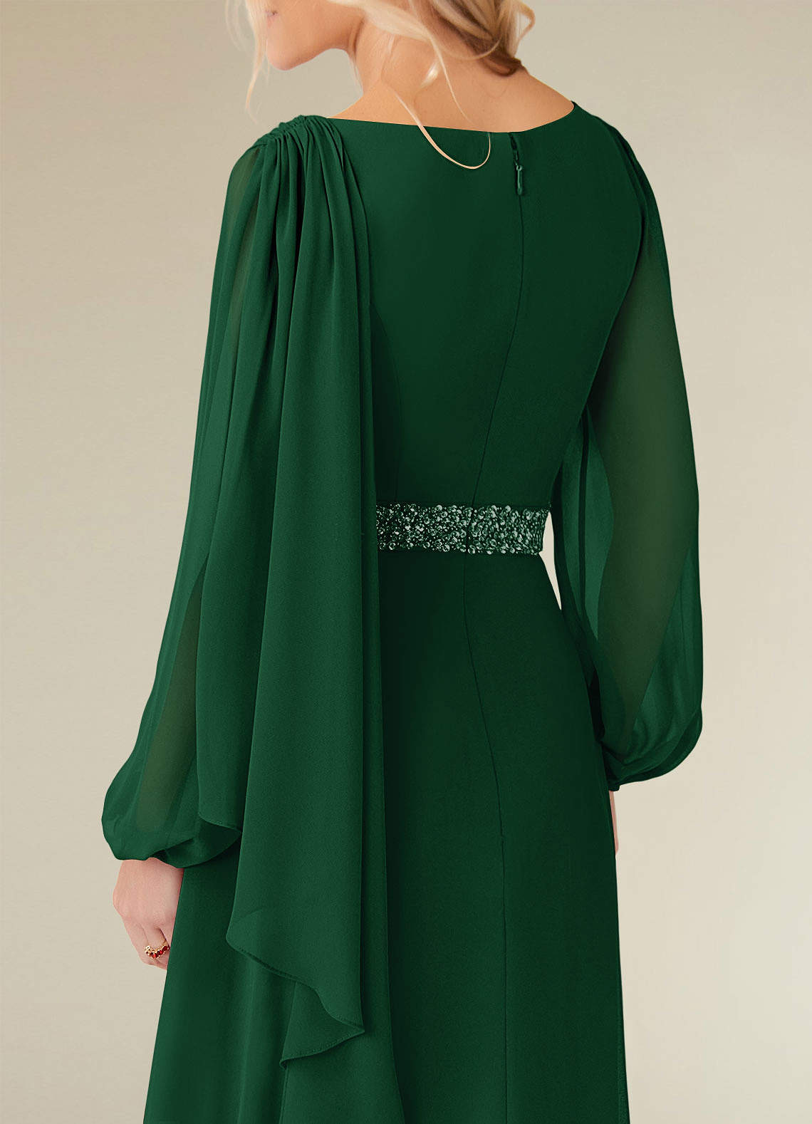 Priyanka A-Line Boat-Neck Chiffon Mother of the Bride Dress in Dark Green