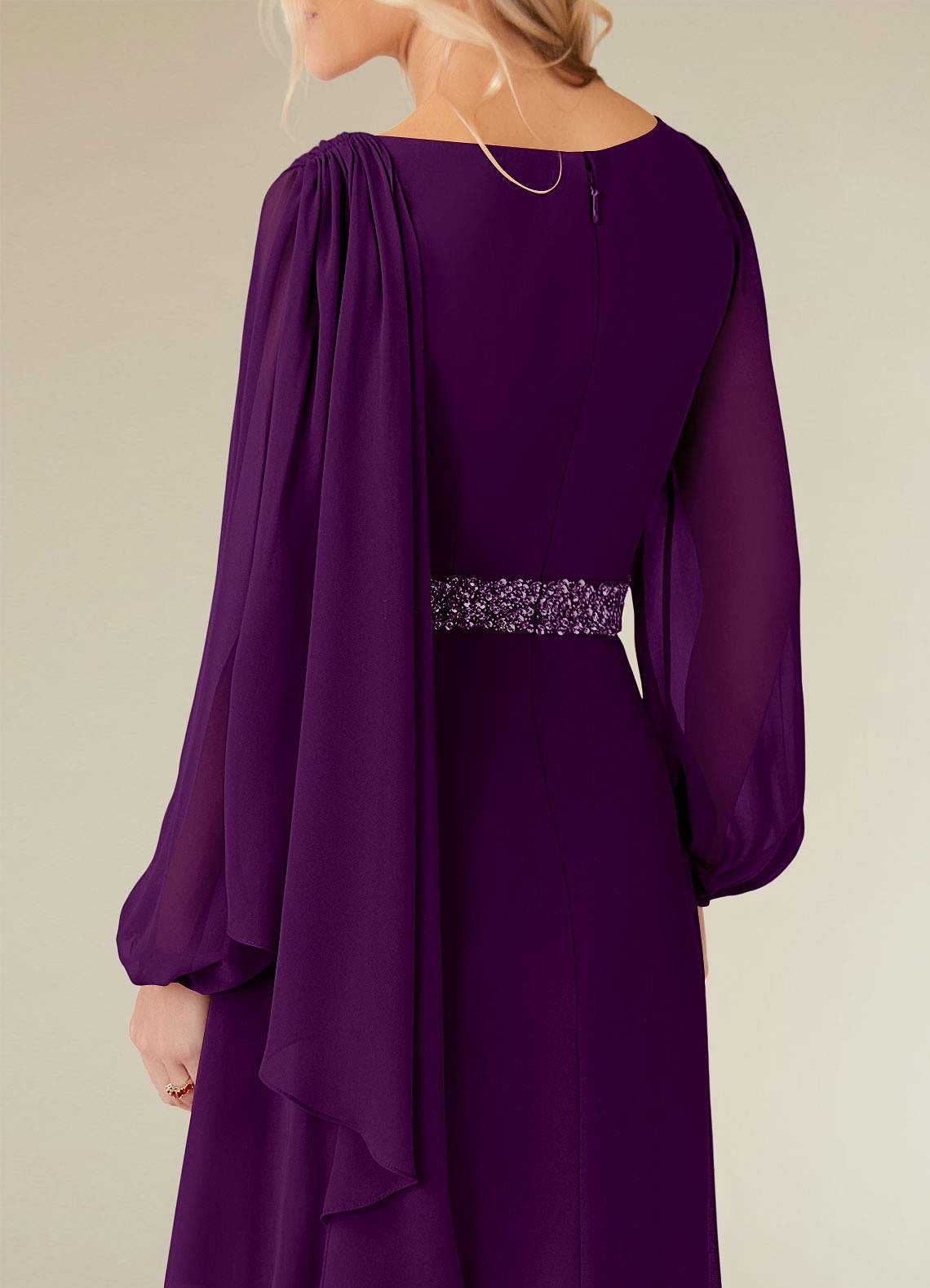 Priyanka A-Line Boat-Neck Chiffon Mother of the Bride Dress in Grape
