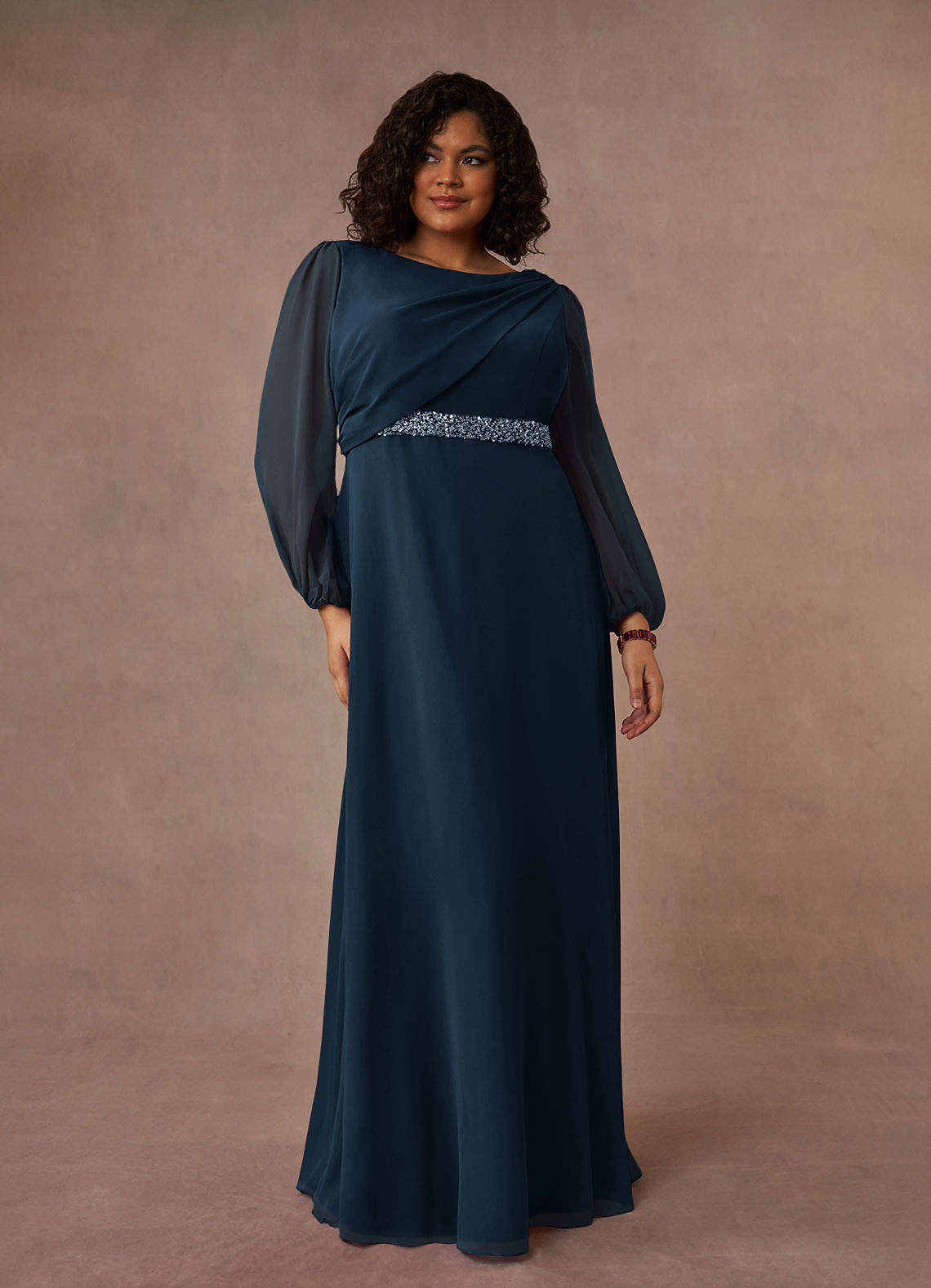 Priyanka A-Line Boat-Neck Chiffon Mother of the Bride Dress