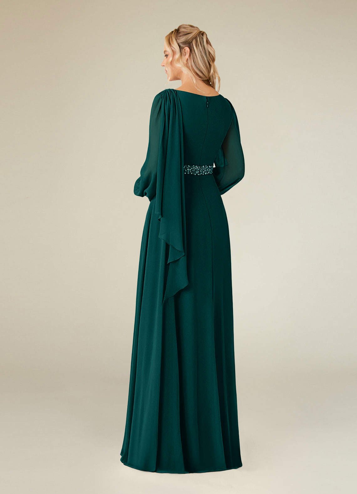 Priyanka A-Line Boat-Neck Chiffon Mother of the Bride Dress in Peacock