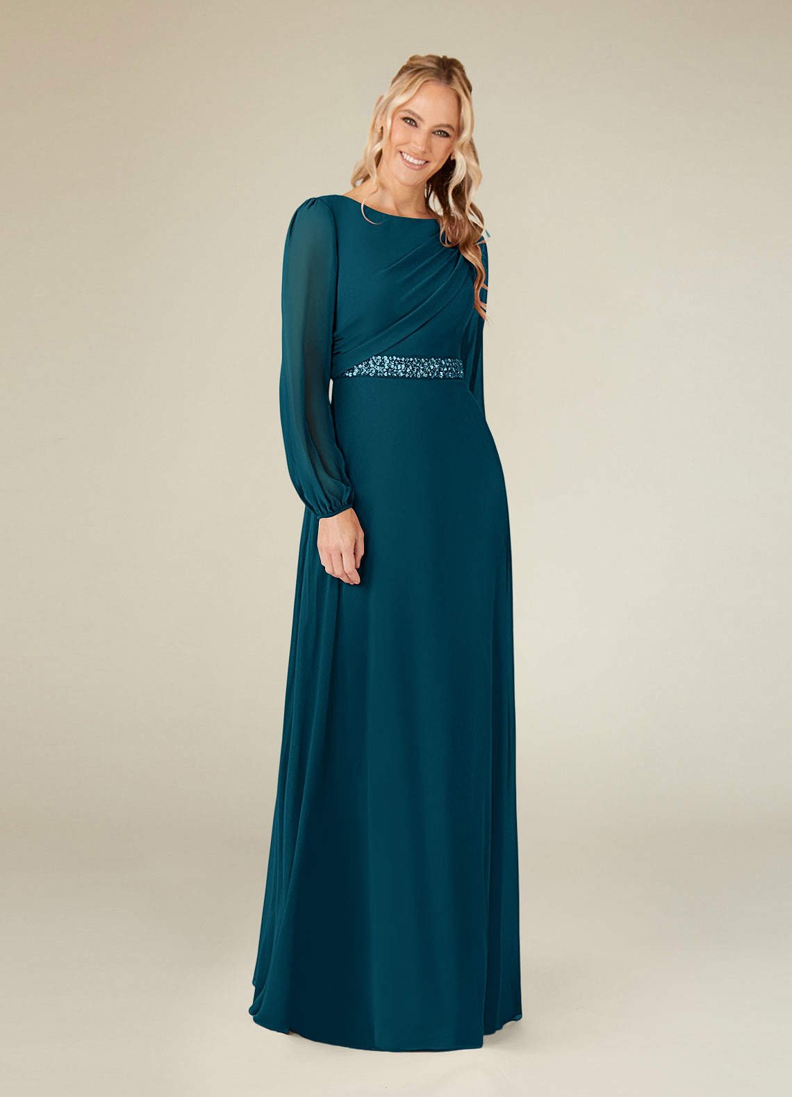 Priyanka A-Line Boat-Neck Chiffon Mother of the Bride Dress in Ink Blue