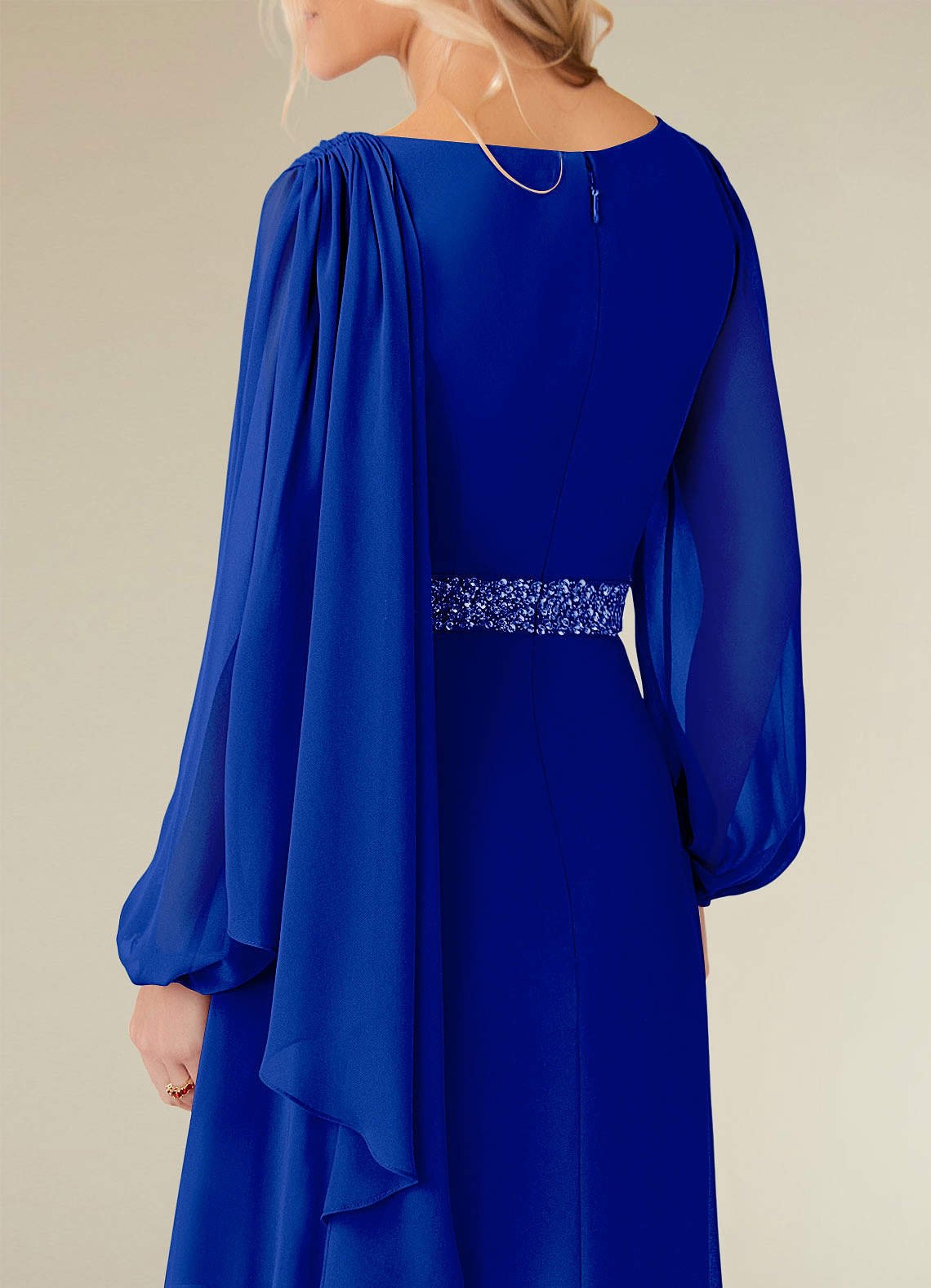 Priyanka A-Line Boat-Neck Chiffon Mother of the Bride Dress in Royal Blue