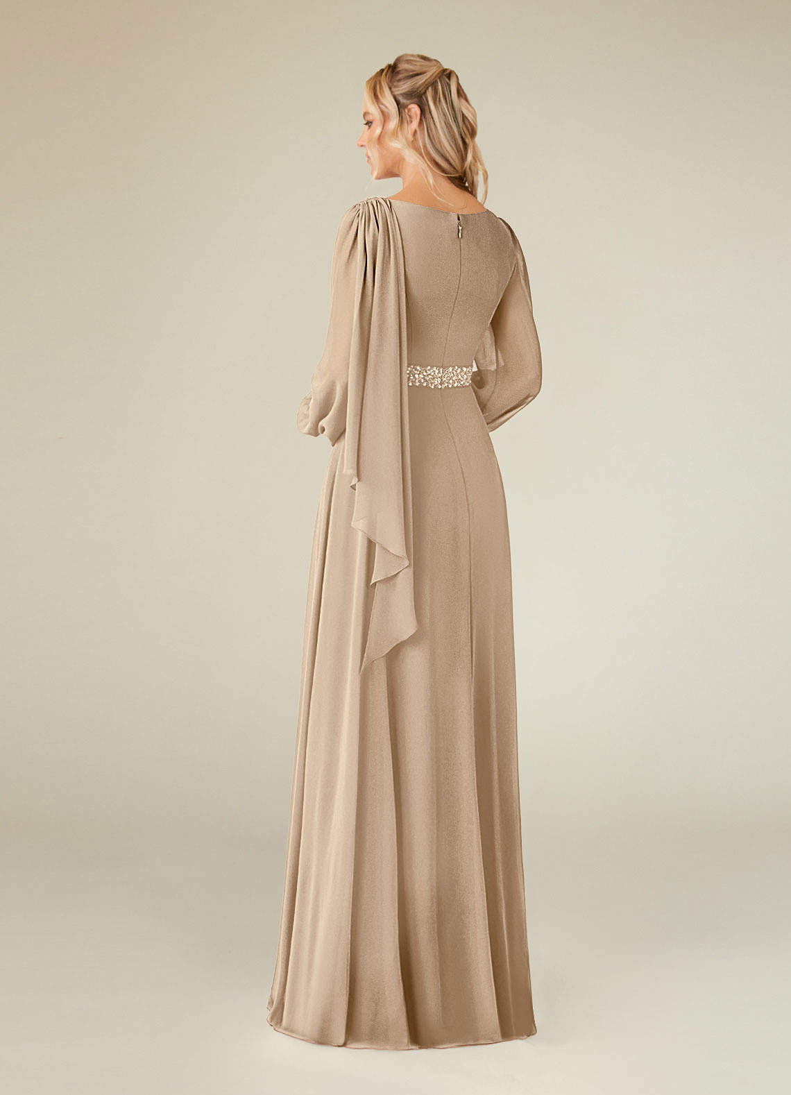 Priyanka A-Line Boat-Neck Chiffon Mother of the Bride Dress in champagne