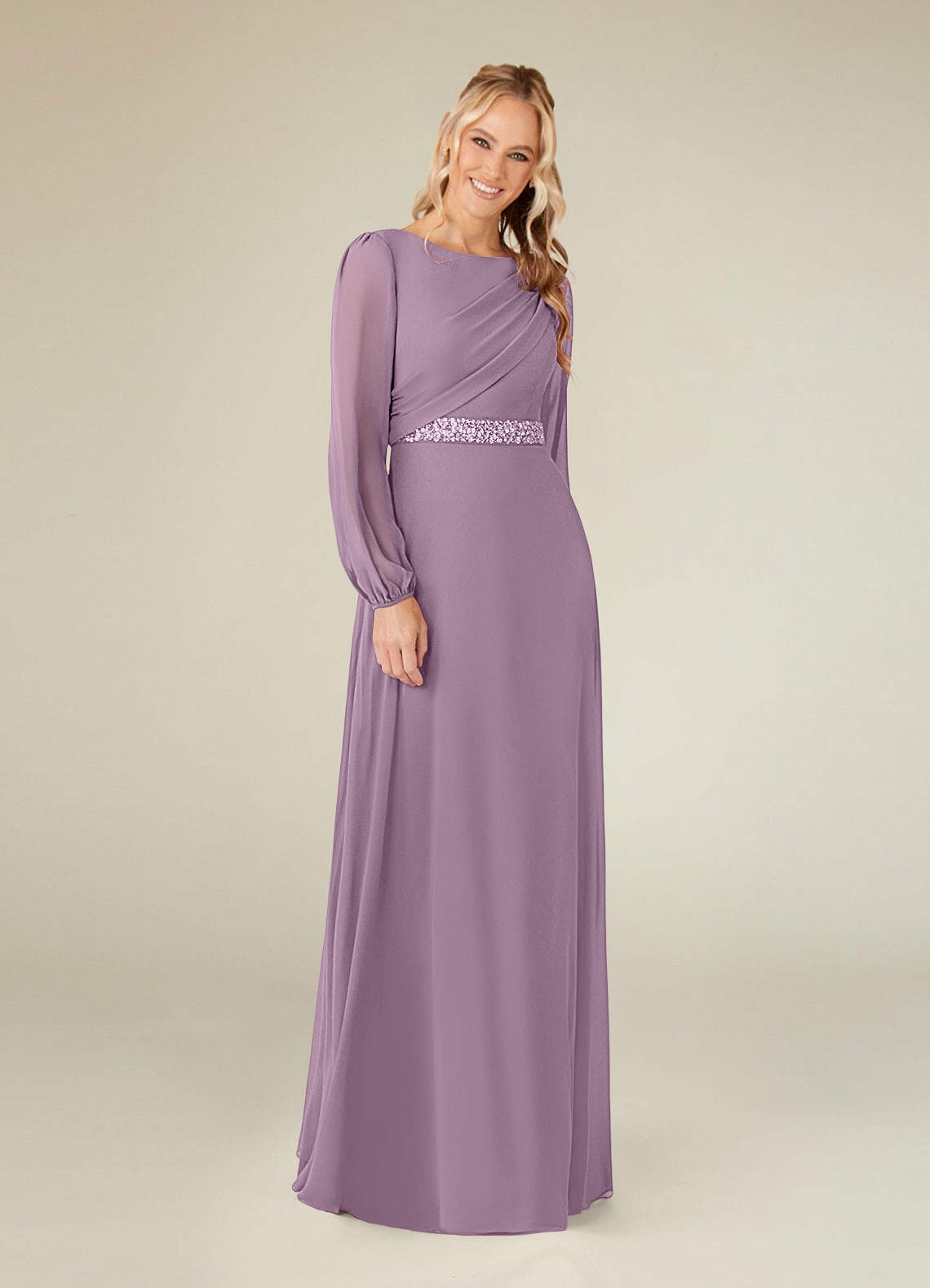 Priyanka A-Line Boat-Neck Chiffon Mother of the Bride Dress in Wisteria