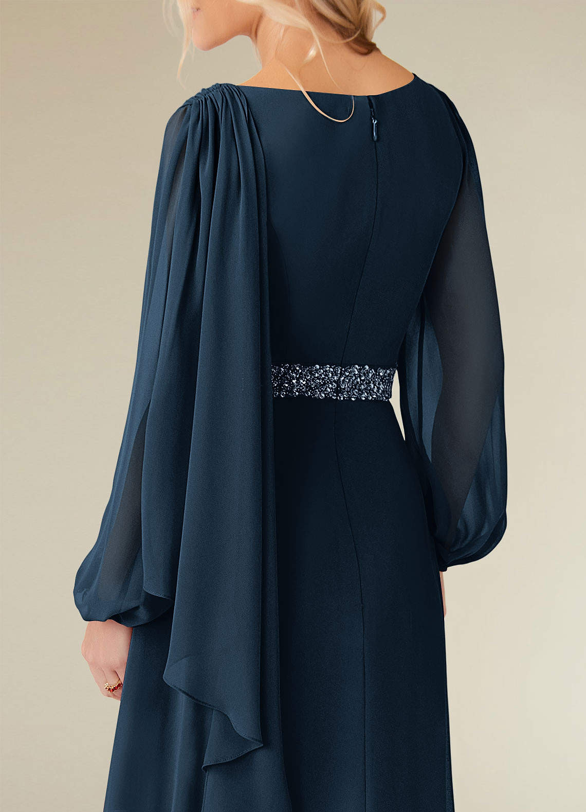 Priyanka A-Line Boat-Neck Chiffon Mother of the Bride Dress in Dark Navy